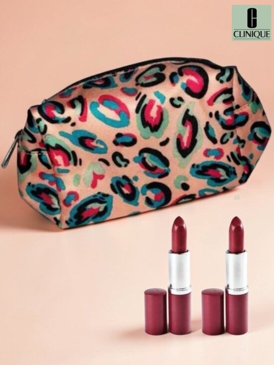 Clinique Other - Clinique 3‑Pc Gift Set – 2 Love Pop #13 Lipsticks + Cheetah Bag - NWT
